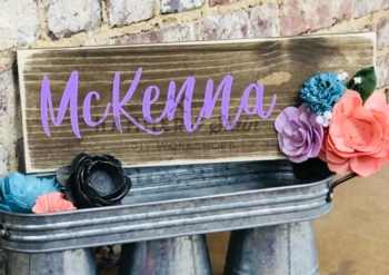 Name Sign with hand dyed Wood Flowers    Kids One Day Camp