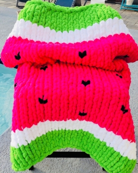 Watermelon Hand Knit Chunky Blanket             No experience needed